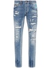 Skull-print distressed straight-leg jeans