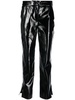 faux-leather patent-finish trousers