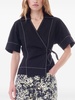 contrast piping side-tied wrap blouse