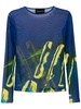 graphic-print sheer mesh top