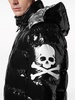 skull-print detachable-hood padded coat