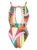 rainbow patchwork-print monokini