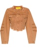 brown frayed cropped denim jacket