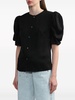 puff-sleeve collarless shirt