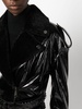 shearling-collar patent-leather jacket