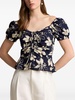 floral-print ruched blouse