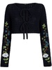 floral-embroidered crochet-knit cardigan