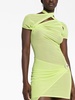 asymmetric drape mesh dress