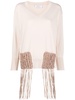 fringe-detail long-sleeve  knitted top