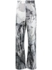 abstract-print straight-leg trousers