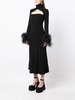 black Odessa feather-trim midi dress