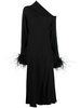 black Adelaide feather trim midi dress 