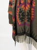 ikat-print fringed wool-blend cape