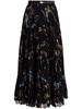 bird-print pleated midi skirt