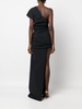 gathered asymmetric silk gown