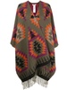 ikat-print fringed wool-blend cape