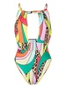 rainbow patchwork-print monokini