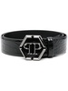 hexagon logo-buckle leather belt 