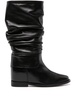 draped leather mid-calf boots