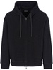 flocked-logo double-jersey zip-front hoodie