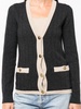 contrast-border rib knit cardigan