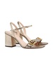 Metallic laminate leather mid-heel sandal