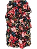 floral-print ruched midi skirt