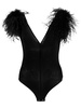 feather-trim V-neck bodysuit