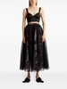 tulle-overlay floral-print midi skirt