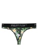 Hawaiian-print logo-waist thong