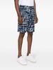 Blue Bermuda Shorts with FF Print in Cotton and Linen Man