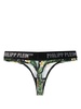 Hawaiian-print logo-waist thong