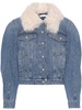 Blue Shearling-Collar Denim Jacket