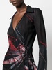 abstract-pattern stretch-silk wrap blouse