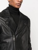 embossed-logo padded leather biker jacket