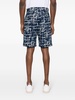 Blue Bermuda Shorts with FF Print in Cotton and Linen Man