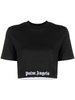 Logo tape stretch cotton cropped t-shirt