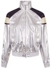 metallic-finish stand-up collar jacket 