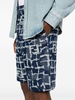 Blue Bermuda Shorts with FF Print in Cotton and Linen Man