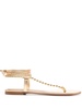 GIANVITO ROSSI Golden Leather Thong Sandals for Women with Metallic Bead Embellishment