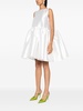 White Puffball-Hem Satin Midi Dress