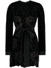 floral-lace detailing velvet-finish dress