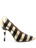 striped metallic pumps