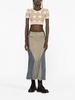 Regenerated denim flared midi skirt