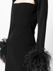 black Odessa feather-trim midi dress