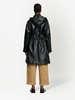 hooded faux leather parka