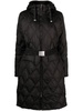 hooded belted quilted coat