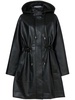 hooded faux leather parka