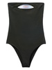 logo-patch strapless swimsuit