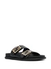 F Buckle Leather Slide Sandals